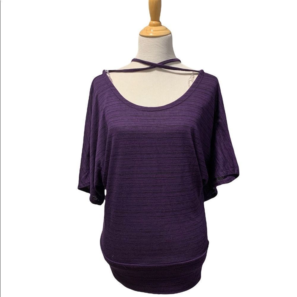 Bizz Girl | Purple & Black Wide sleeve Off Shoulder Top